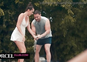 Busty cheating brunette MILF Mariska X gets fucked hot on desk by pool guy