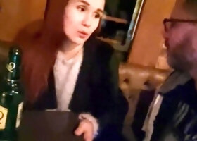 Redhead gives blowjob to a thick cock