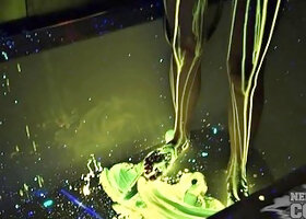 Redhead Strips Naked for Glowstick Neon Body Paint Art
