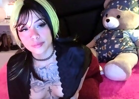 Cute curly brunette solo webcam masturbation