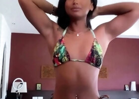 Solo brunette masturbation and striptease