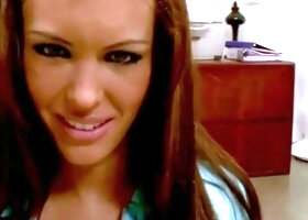 Busty brunette enjoys to give a deep blowjob