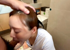 A lewd masochistic wife craved a while showering, so she gave her a deepthroat and sprayed semen all over her face.