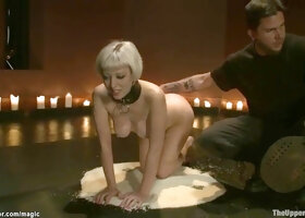 Bound slave spreaded with chocolate